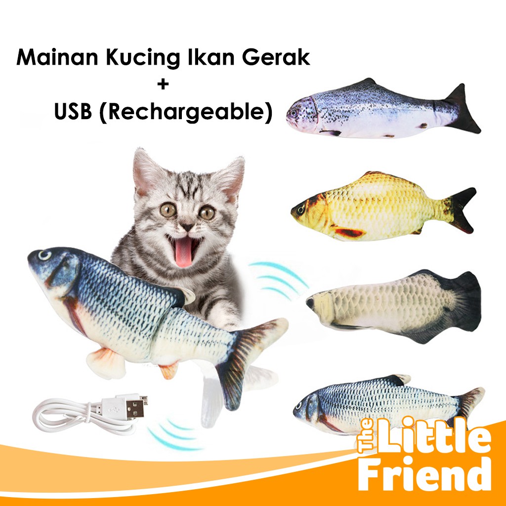 Mainan Kucing Simulasi Ikan Bergerak Klepek Klepek Catnip Elektrik USB Rechargeable