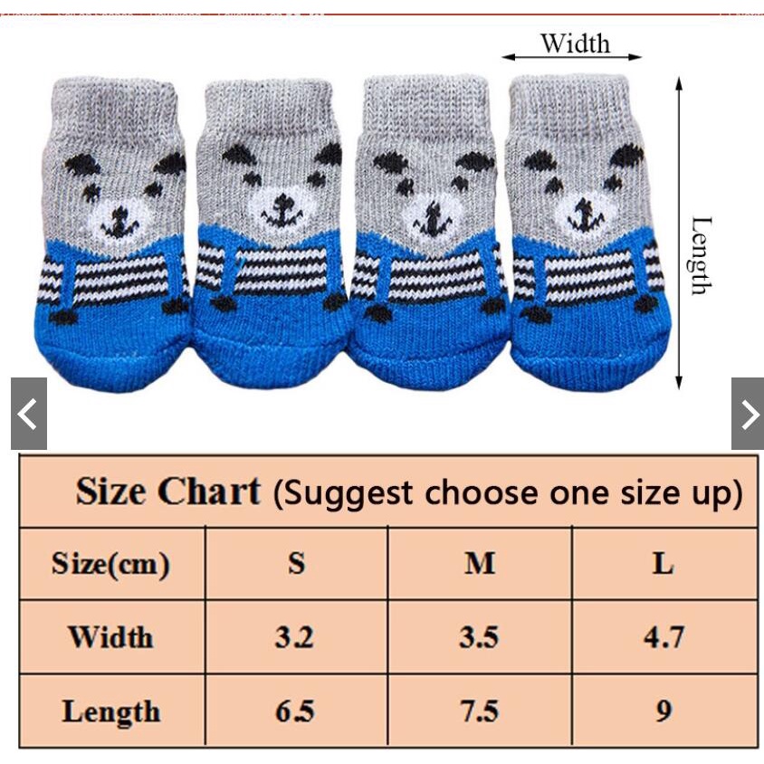 4pcs Kaos Kaki Anti Slip Motif Print Untuk Anjing / Kucing