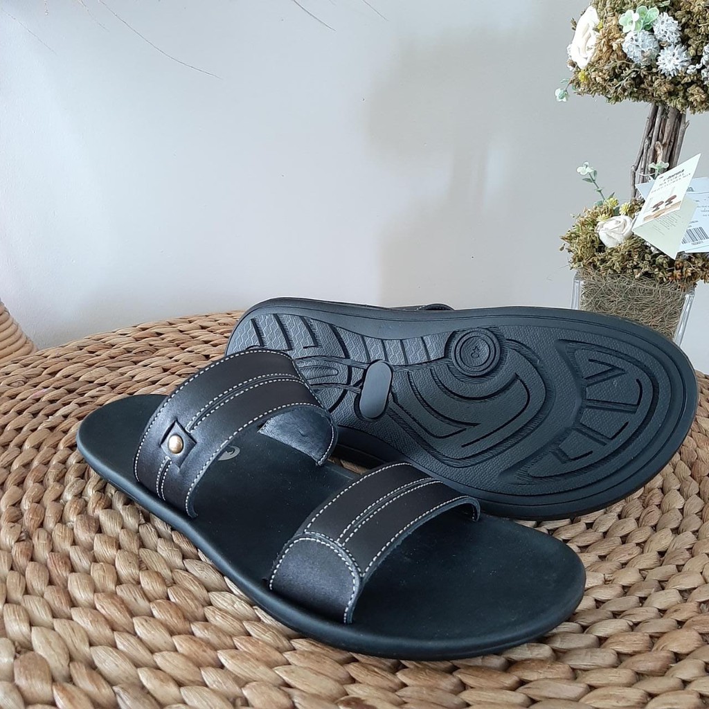 SANDAL PRIA SLIDE KULIT ASLI WARNA HITAM COKLAT TAN