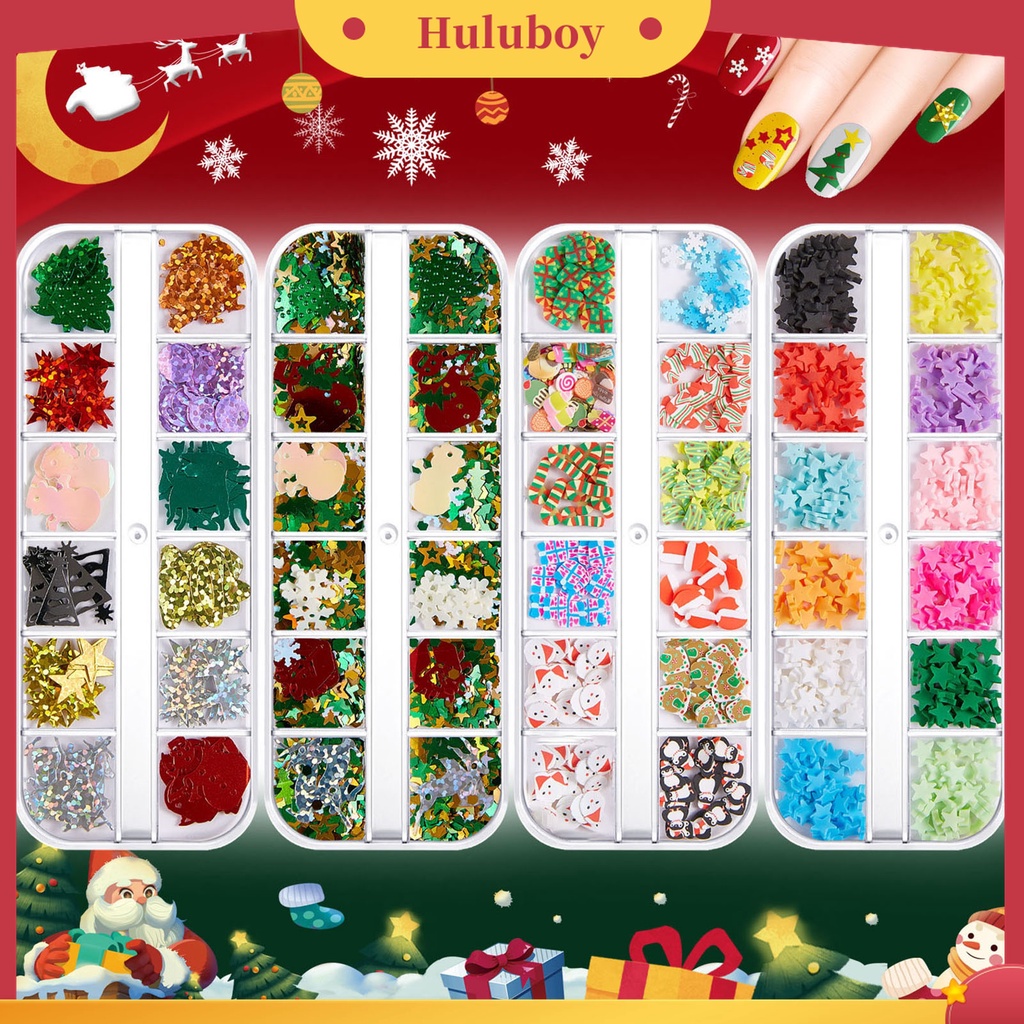 Huluboy Huluboy♡ 1 Kotak Dekorasi Nail Art 3D Bahan Polimer Desain Natal Untuk Wanita