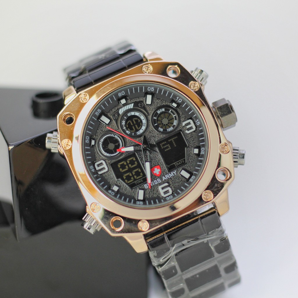 jam tangan pria Dual time S.ARMY SA8510 rantai stainless dual time