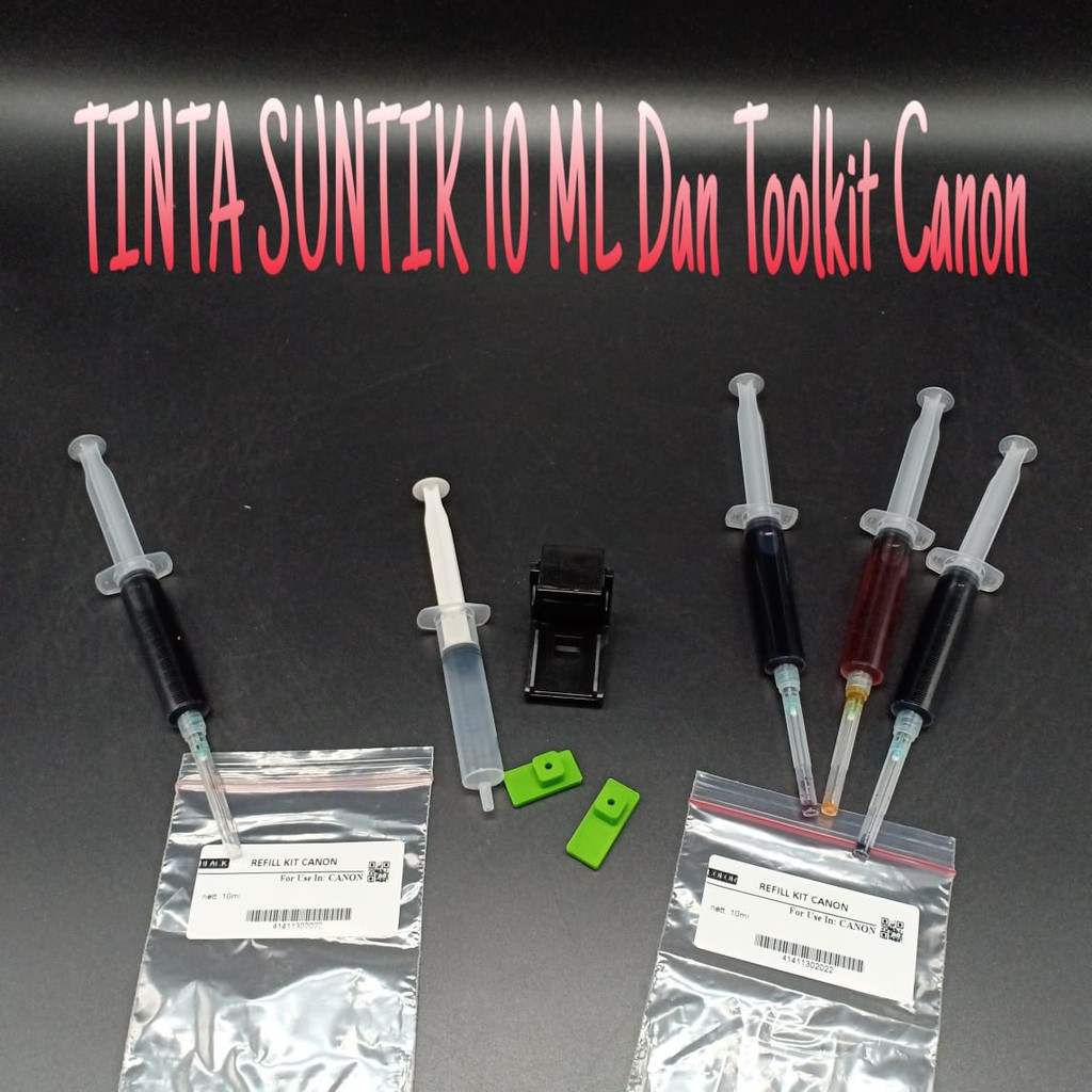 PAKET TOOL KIT Dan Refiil Kit Tinta Suntik Printer CANON 10 ML