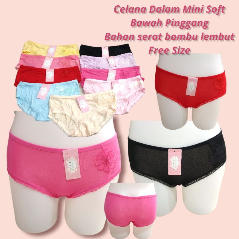 Celana Dalam Wanita Mini Soft/Celana Dalam Serat Bambu/Bahan Super Lembut/Free Size/Random Warna