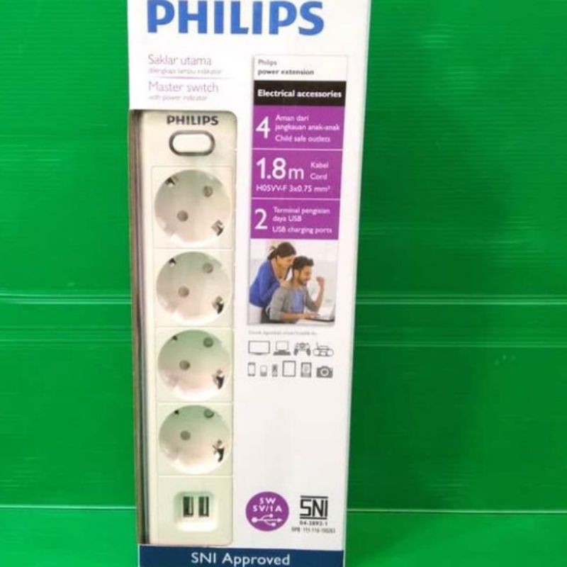 stop kontak philips/stop kontak 4 Lubang/stop kontak usb/colokan listrik/kabel roll/panjang1,8 meter