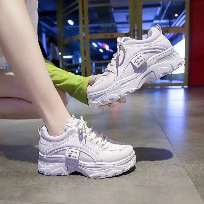 Sepatu Tinggi Wanita Import Putih Fashion Kekinian Sneakers Cewek - 36, Putih