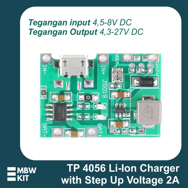TP4056 Charger Baterai Lithium Li-ion 18650 DC Step Up 2A Adjustable