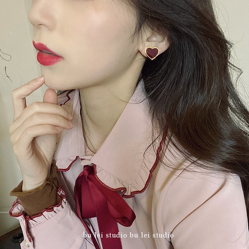 Jepang dan Korea lembut gadis cinta 925 perak stud anting-anting hati kecil peach jantung anting-ant