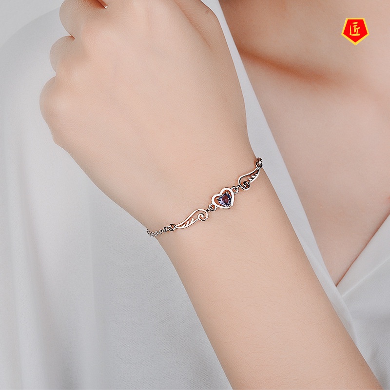 [Ready Stock]New 925 Silver Fashion Wings Heart-Shaped Bracelet