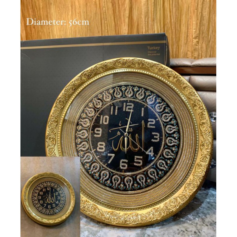 Jam Dinding kaligrafi lafadz Allah Muhammad Turki Hiasan dinding mewah elegant dekorasi pajangan