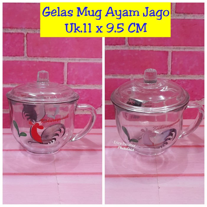 Mug Tutup Ayam Jago Gelas Mug Tutup Kaca Mangkok Sup
