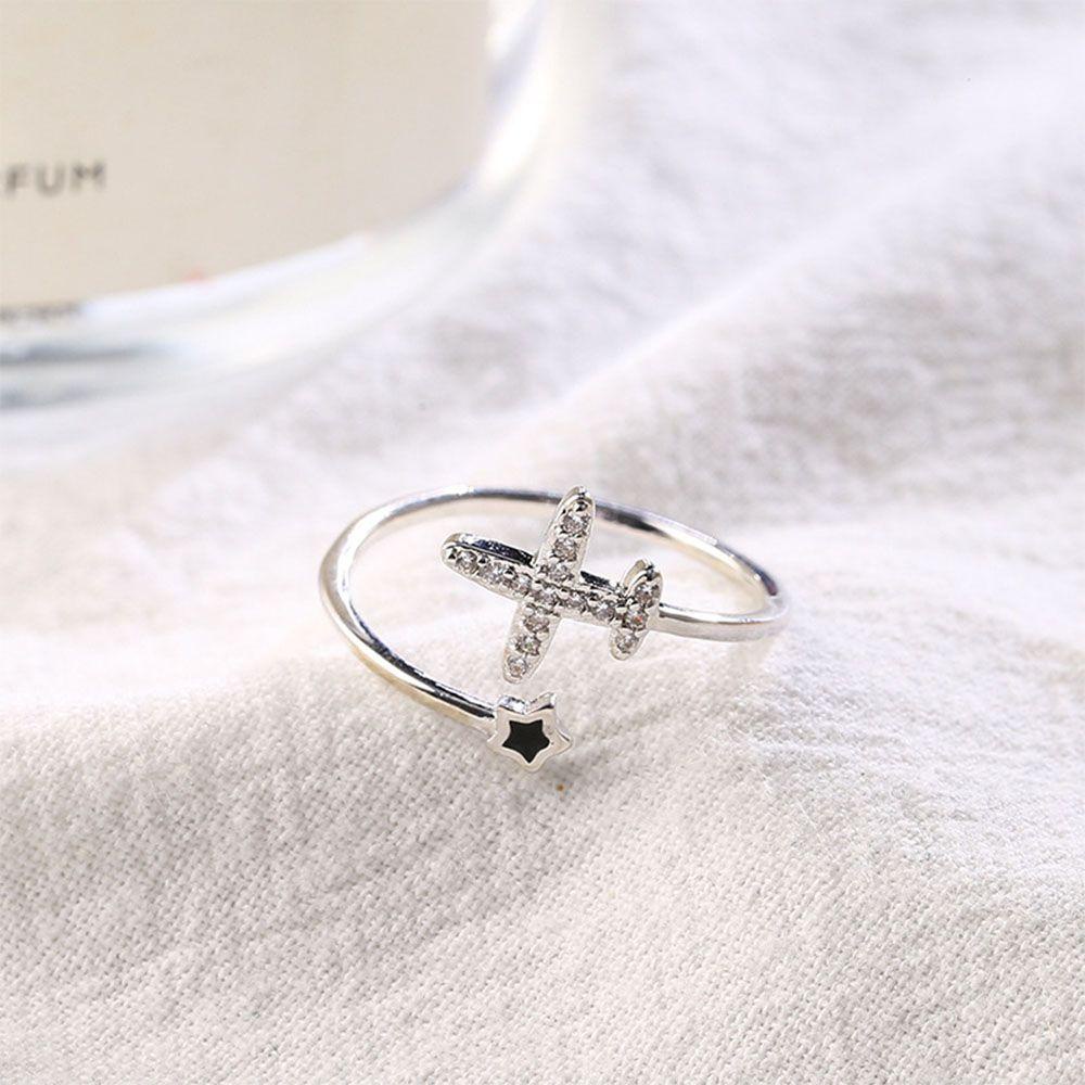 Mxbeauty Cincin Bentuk Bintang Pesawat Aksen Kristal Warna Silver Dapat Disesuaikan