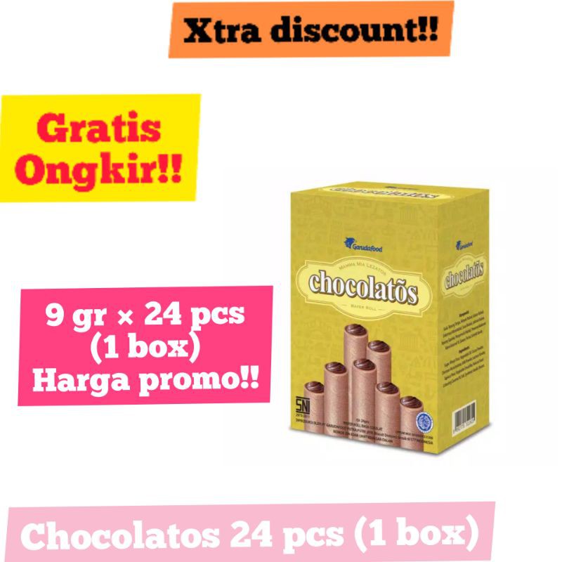 

Chocolatos Garuda food (isi 24 pcs) (1 box) /Coklat /Wafer coklat/Stik coklat / jajan /snack