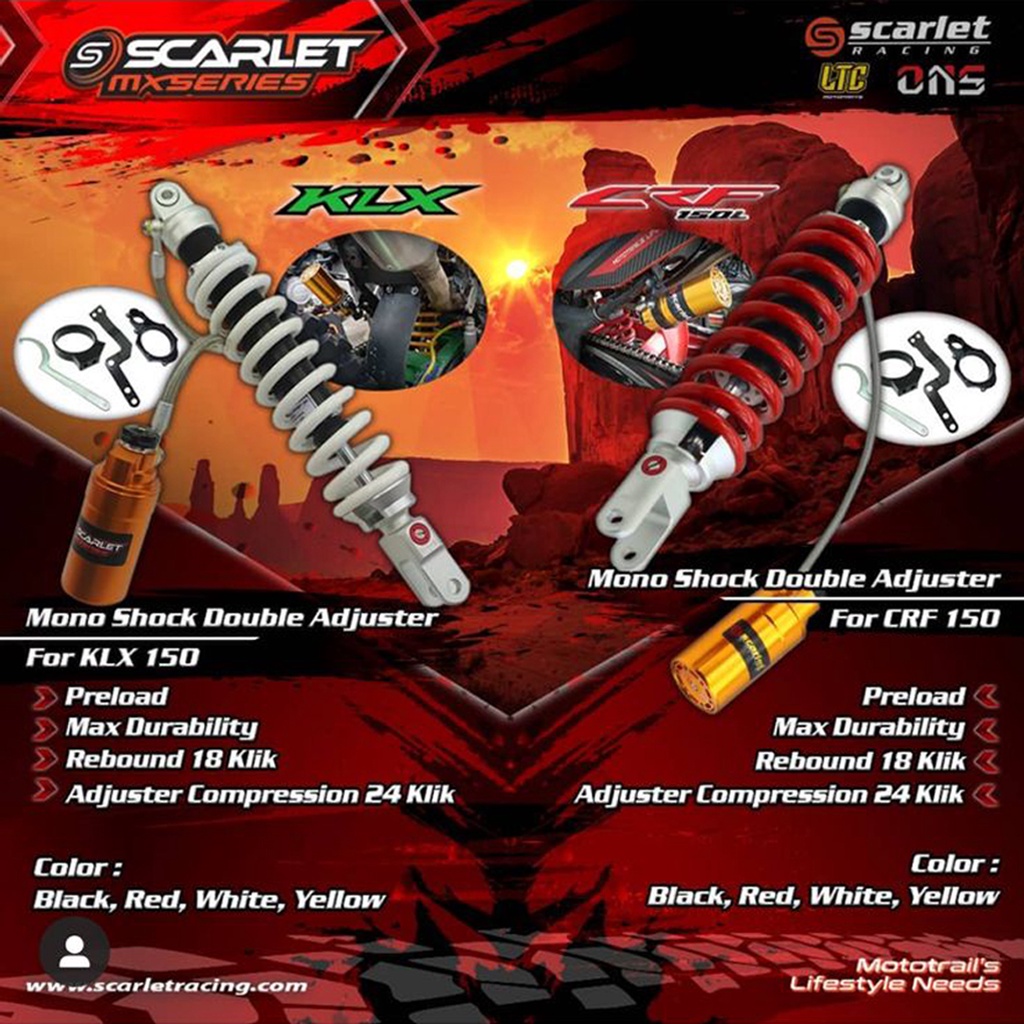 SHOCK SHOCKBREAKER BELAKANG SETELAN TABUNG PISAH KLX 150 BF D TRACKER CRF 150 L WR 155 SCARLET RACING