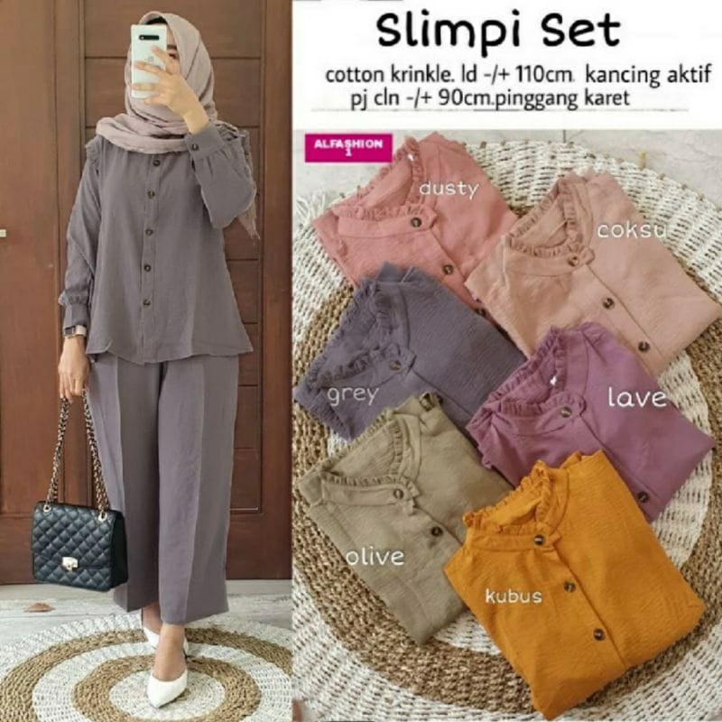 Slimpi Set - Setelan Set Crinkle Airflow Kancing Aktif Setelan Kekinian Wanita Muslim Setelan Polos
