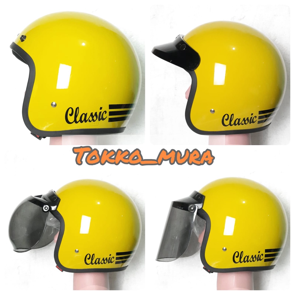 Helm bogo classic / bogo garis tiga sni / helm dewasa _ kuning lemon