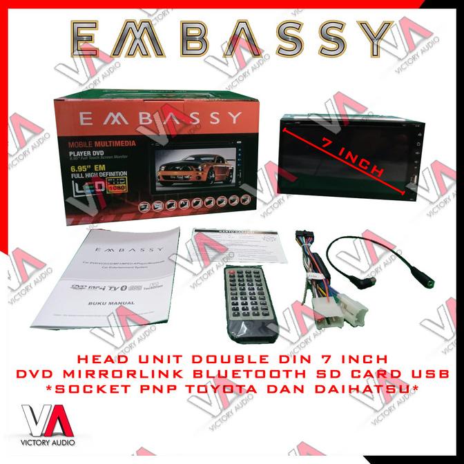 TERBARU Head Unit Double Din Embassy 7 Inch Socket PnP Toyota Daihatsu