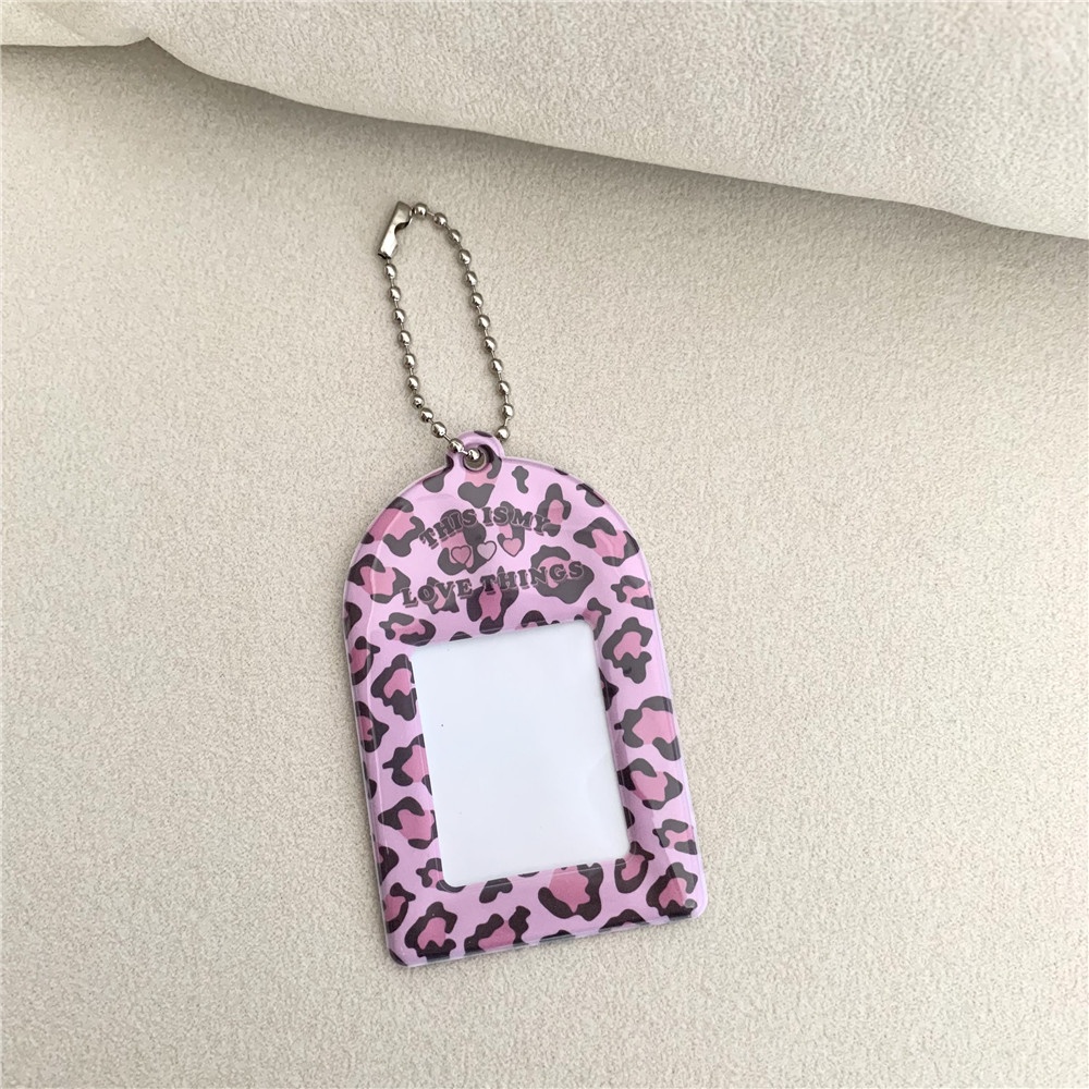 Gantungan Kunci Holder Kartu ID / Foto Motif Print Leopard Pink / Ungu Ukuran 7cm / Besar 3cm