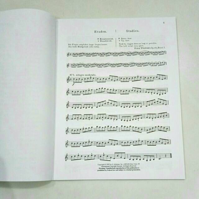 Buku biola Wohlfahrt op.45 sixty studies for the violin Schirmers Library Wohlfart opus 45