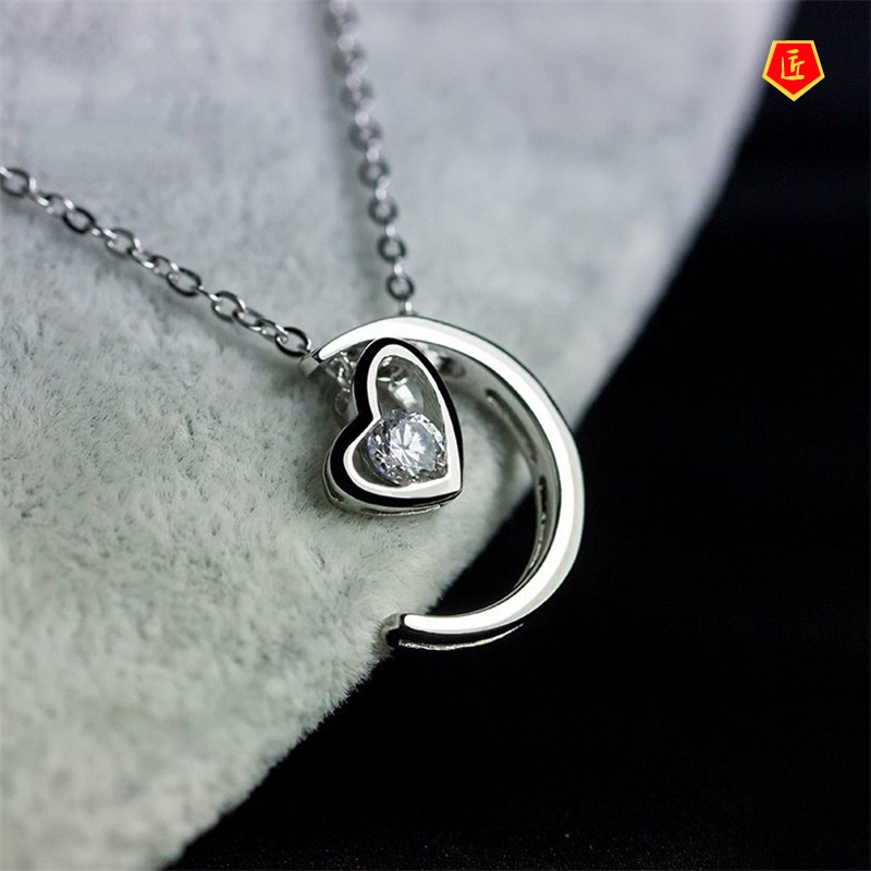 [Ready Stock]Moon Heart Necklace Female Pendant Korean Style Sweet Fashion