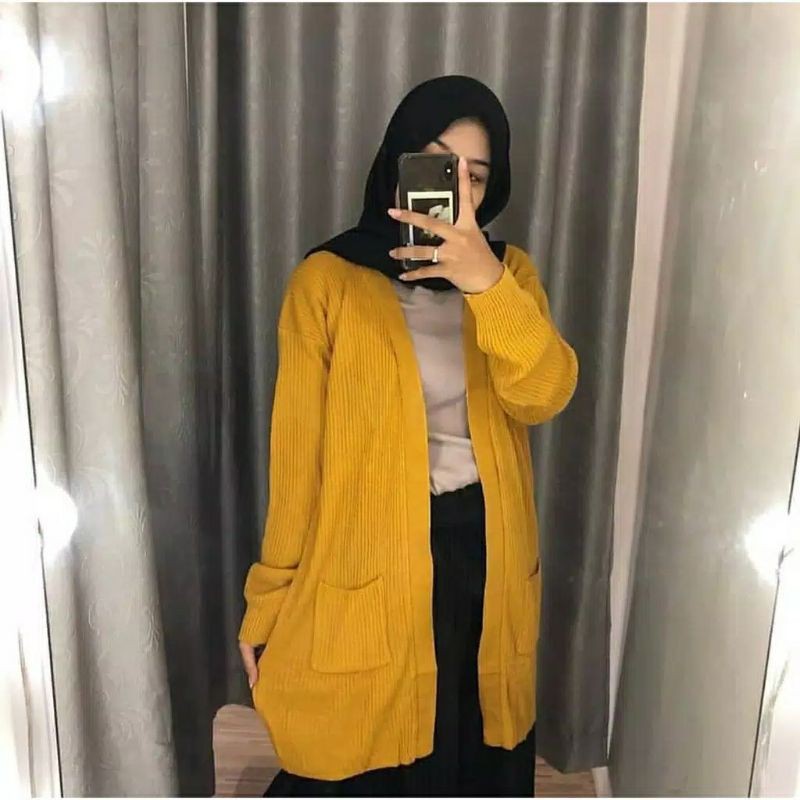 Cardigan Wanita Rajut Halus Long Cardigan BELLE OVERSIZE