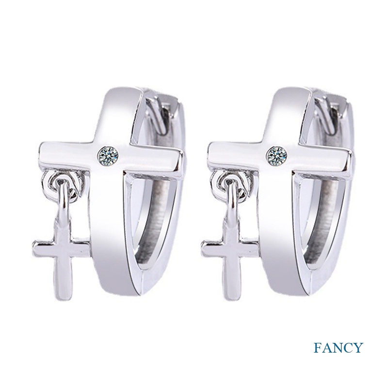 Anting 925 Sterling Silver Model Silang Aksen Kristal Zircon Untuk Wanita
