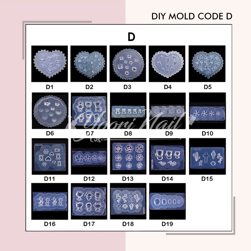 DIY MOLD 3d (A) nail art cetakan silicone gel acrylic mold hati crown kerang heart flower mix shaped