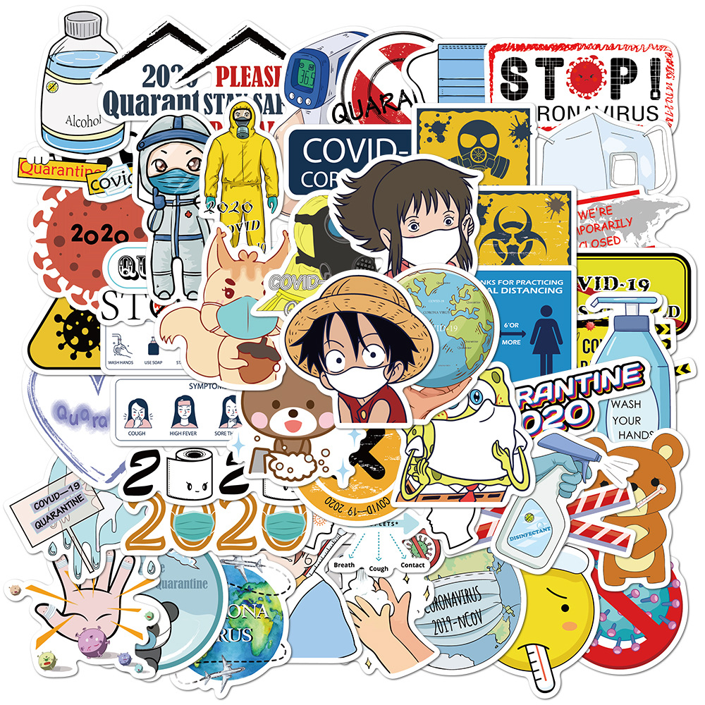 50 2020 epidemic prevention cartoon graffiti stickers luggage laptop waterproof and non-sticky stickers