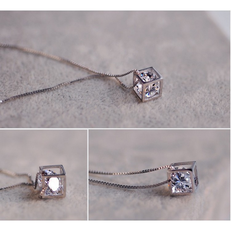✿AYN✿ Kalung Stainless FA25 Liontin Bentuk Kubus Diamond Kalung Import # BISA COD