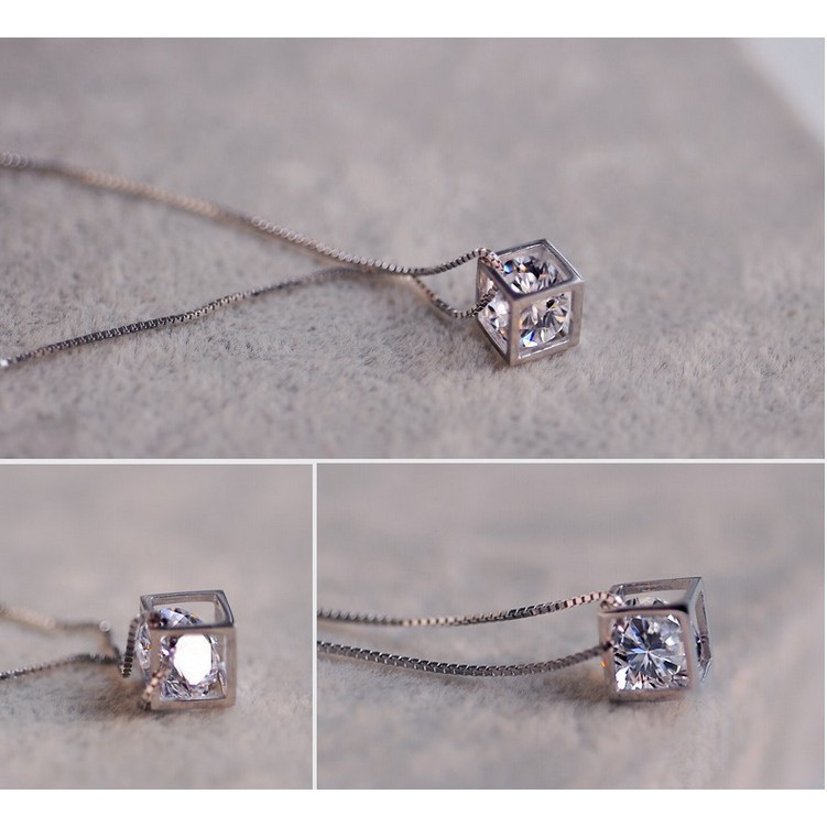 ✿AYN✿ Kalung Stainless FA25 Liontin Bentuk Kubus Diamond Kalung Import # BISA COD