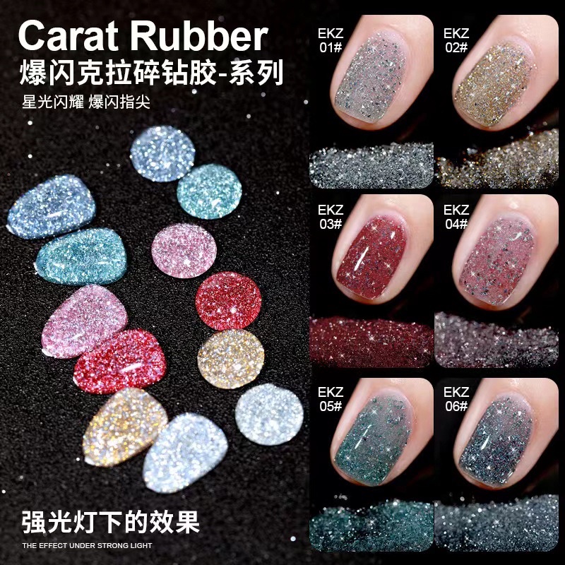 1SET AS GEL GLITTER SET 6 WARNA POT CARAT RUBBER FLASH MENYALA / KUTEK GEL FLASH AS GLITTER NEW CODE EKZ