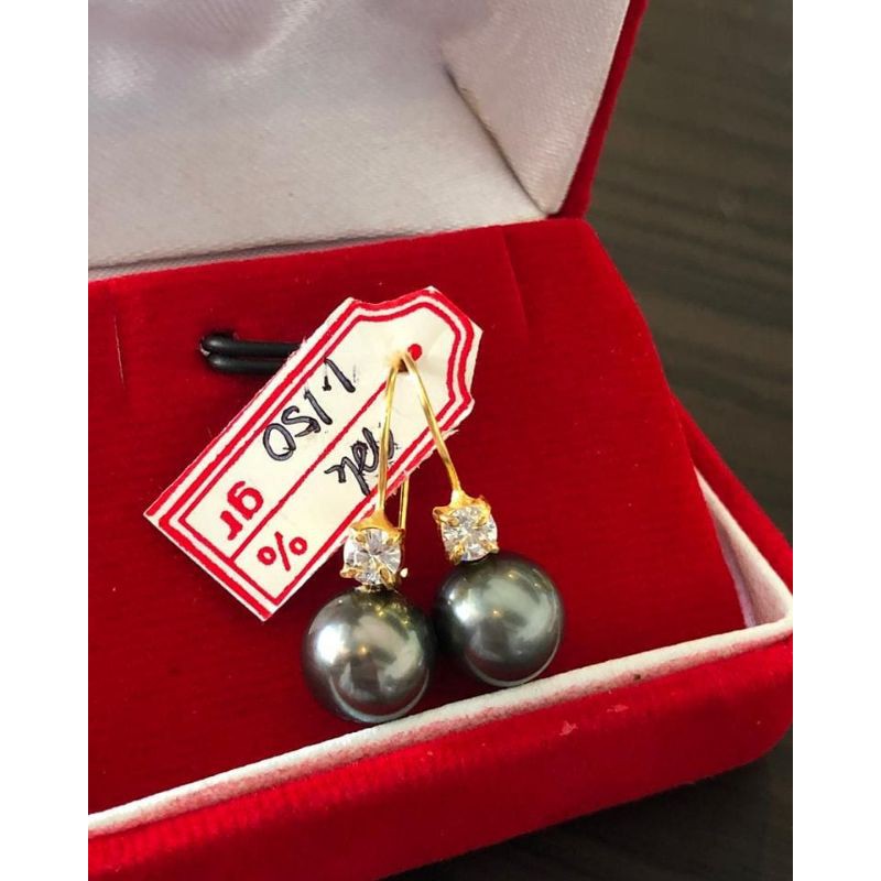 Anting emas 22 karat 916% mutiara laut hitam GRADE A Include surat toko & sertifikat