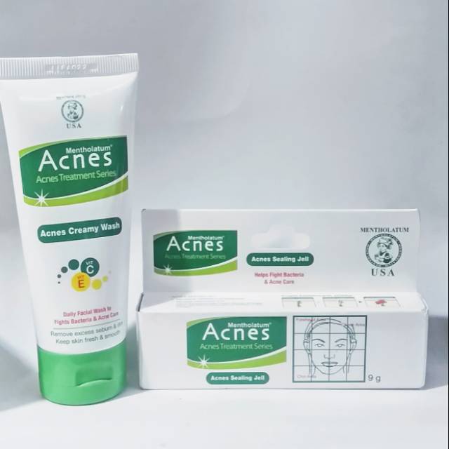 ACNES (Paket Perawatan Wajah berjerawat 2pcs ,acnes creamy wash 50g + acnes sealing gel 9g )