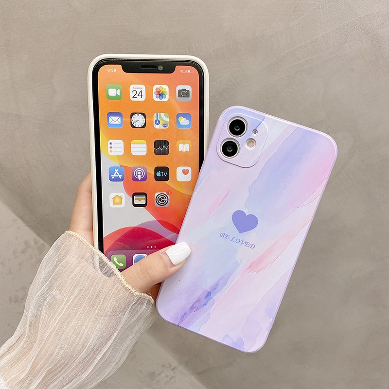 Original Design Oil painting love maple leaves Cube Case iPhone 6S 7 8 Plus XR XS Max ipHone 11 12 13 Pro Max Casing Cute Xiaomi Redmi 9A 9T nOTE 8 9 10 Pro Cartoon Back Protect Case