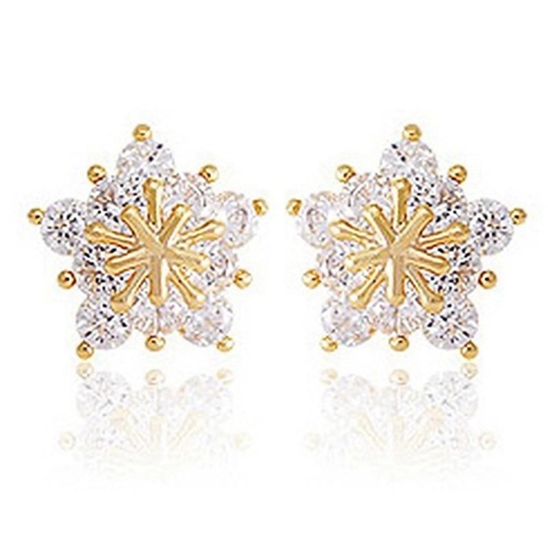 Anting Stud Desain Snowflake Aksen Batu Dazzling CZ Serbaguna Untuk Wanita