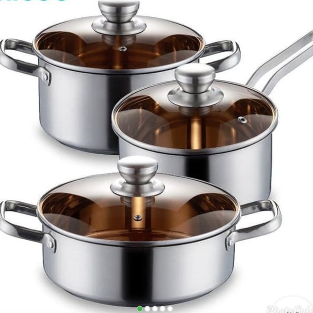 Cookware Pan Set Paket Panci Stainless Glass Lid Kompor Induksi Micoe