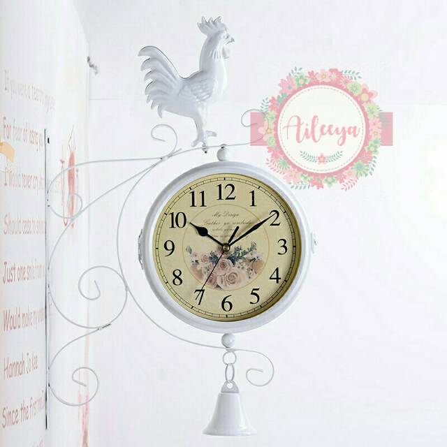 Jam gantung shabby vintage 2 sisi jago putih