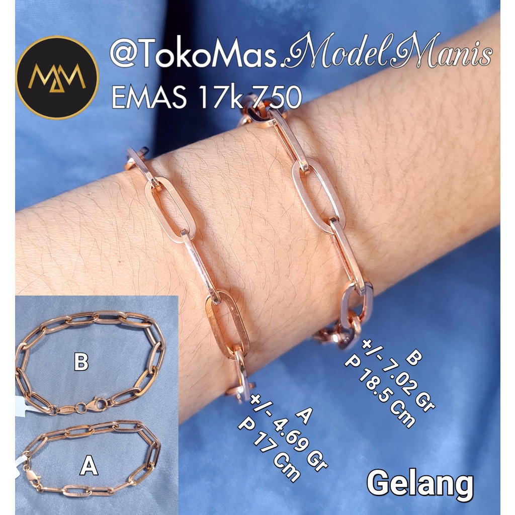 Gelang Paper clip emas rosegold 750 kadar 17k