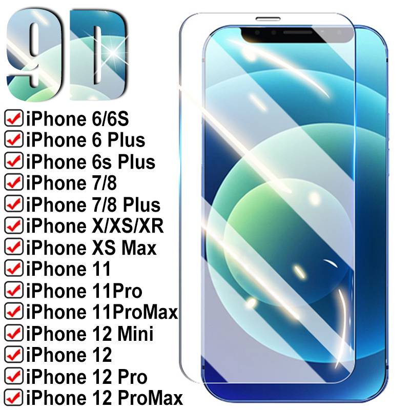 Pelindung Layar Tempered Glass 9D 9H Untuk IPhone 14 13 11 12 Pro Max Mini 6 6s 7 8 Plus X XS Max XR SE 2020