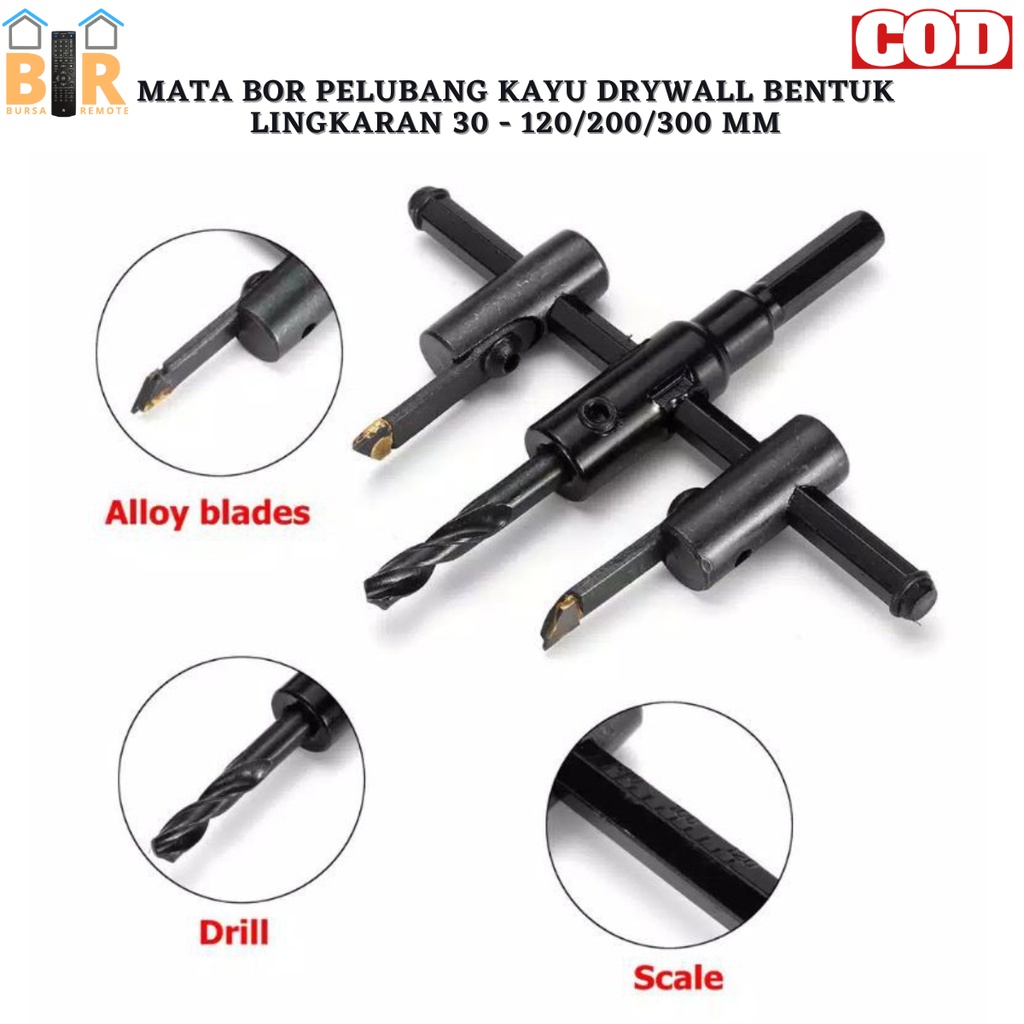 Mata Bor Alat Pelubang Kayu Adjustable Circle Hole saw Cutter bulat Lingkaran 30 - 120/200/300 mm