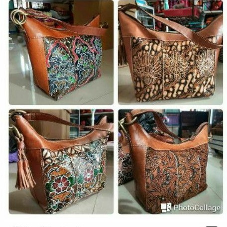TAS  kulit  lukis motiv wayang/kulit sapiasli premium