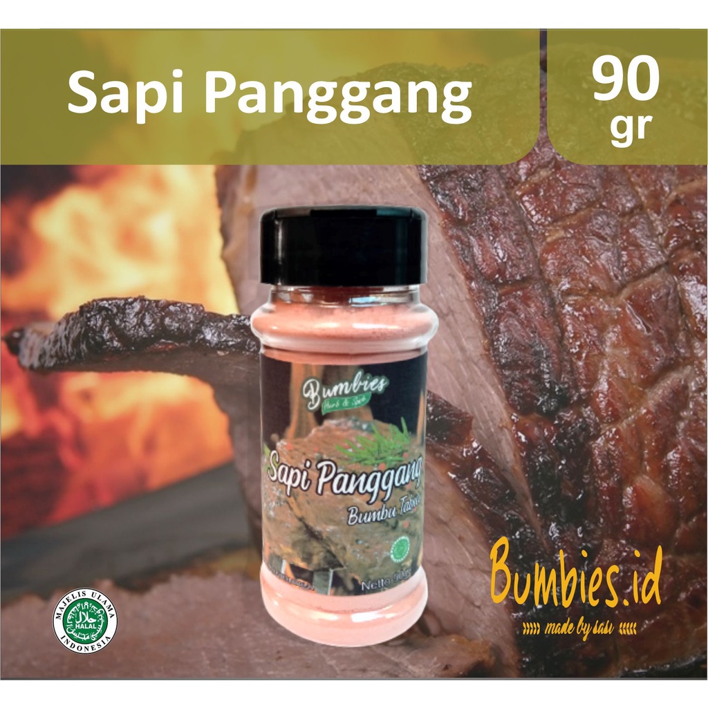

Bumbu Tabur Sapi Panggang 90gr / Bumbies Herb and Spices/ Bumbu Serbaguna/ Pedas Manis Keju Balado BBQ Sapi Panggang Jagung Bakar