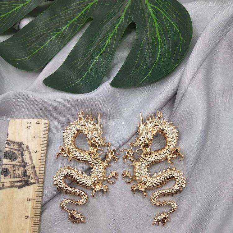 Vintage Chinese Style Dragon Stud Earrings  / Ladies Elegant Gold Sliver Colour Drop Earrings  / Korean INS  Style Alloy Studs Earrings