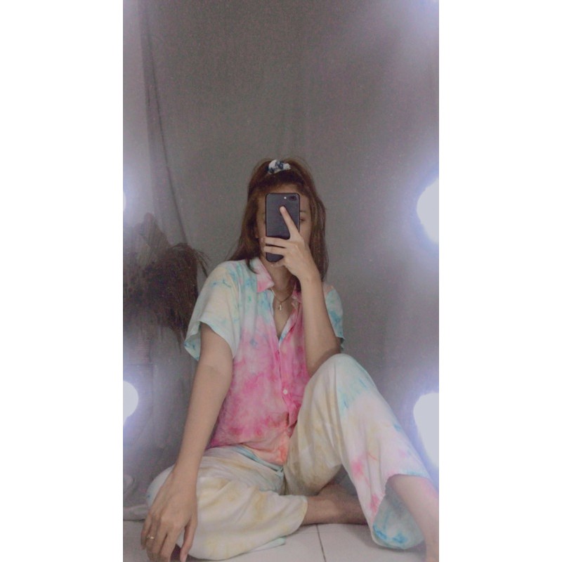 ONE SET / SETELAN /PAJAMAS TIE DYE / PIYAMA CROP/ SET PIYAMA TYE DYE / piyama rayon premium