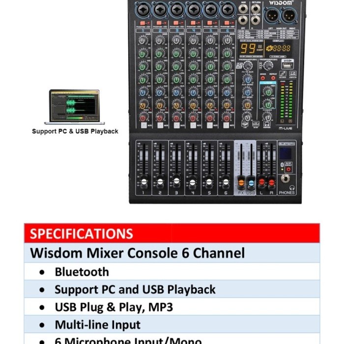 Mixer Audio Wisdom Mlive6 Mlive 6 M Live 6 6channel Original