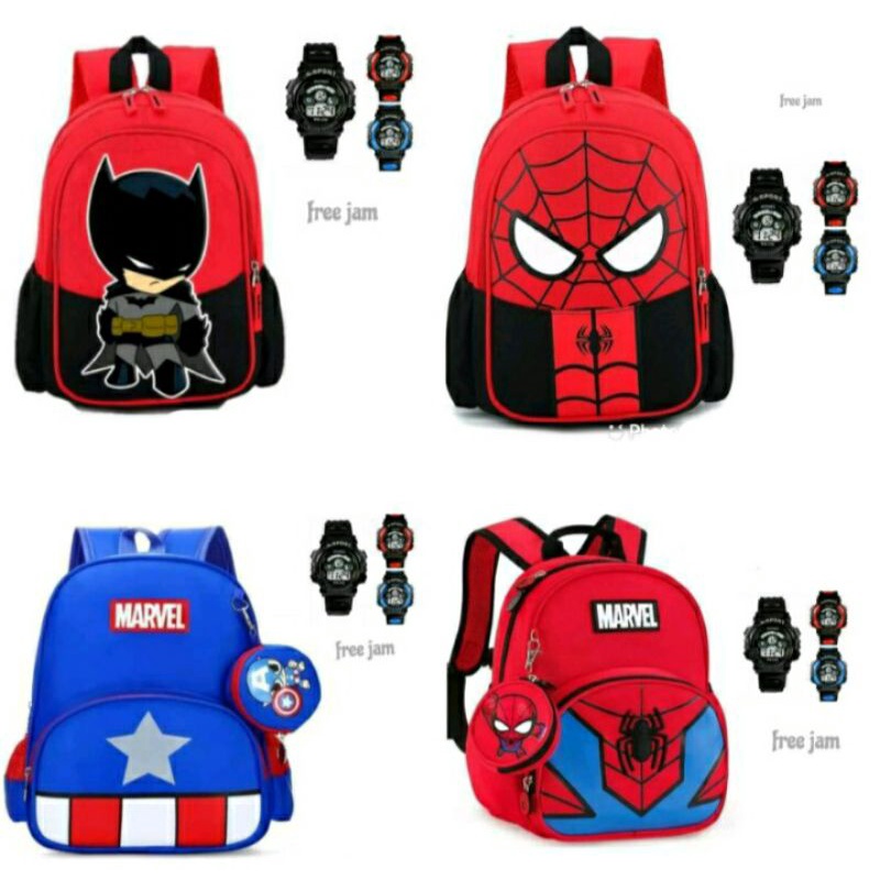 Ransel anak Avengers Free jam backpack tas punggung anak laki-laki karakter