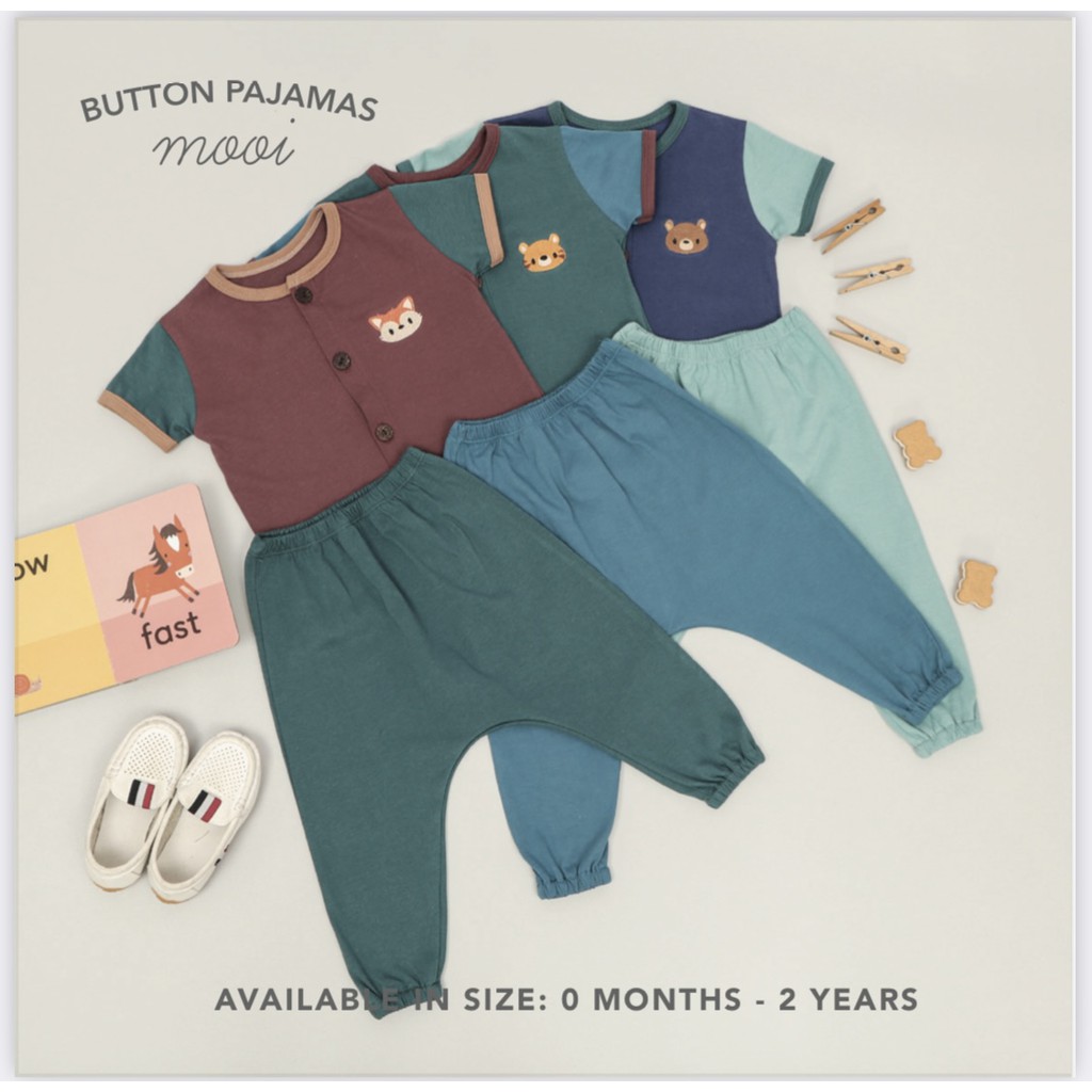 Mooi 0-2 Tahun Short Sleeve Button Tricolor Pajamas Setelan Bayi CBKS