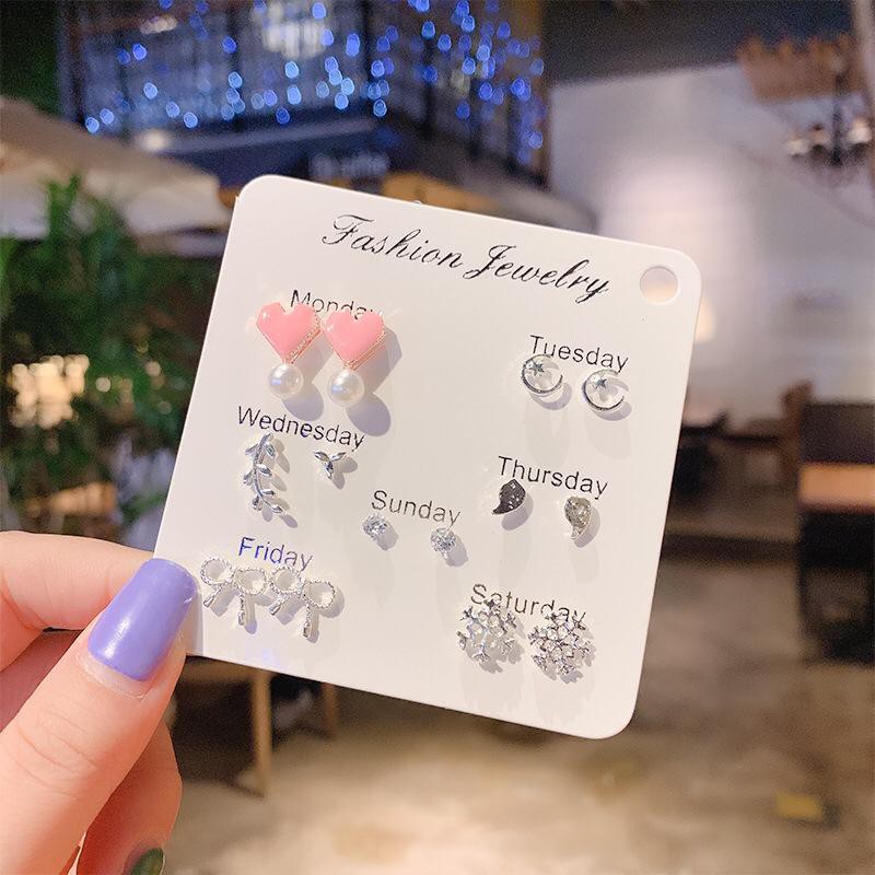 ⭐ JKTMART ⭐Anting Aksesoris Fashion Mutiara Earrings Wanita 6 Pasang Tusuk Simple COD A022-7