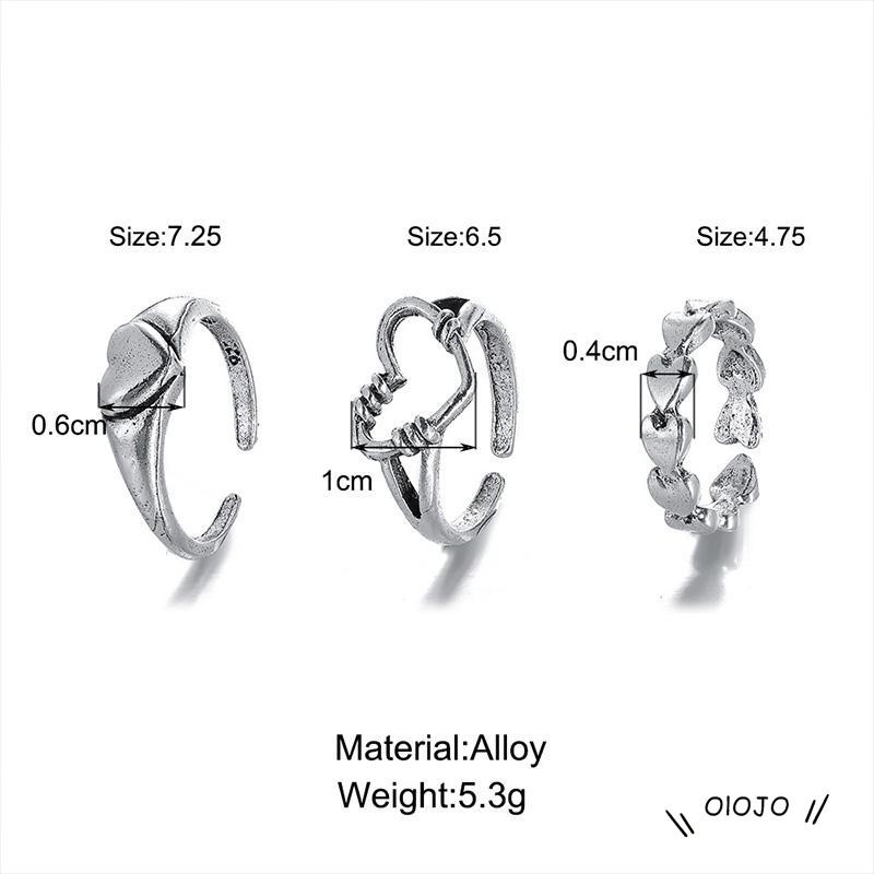 【COD】3pcs / Set Cincin Model Terbuka Bahan Metal Desain Hati Gaya Retro / Simple Kreatif Untuk Wanita