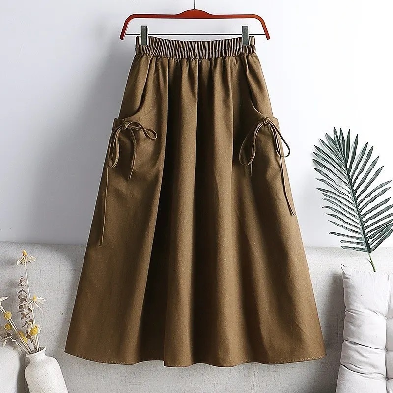 Rok Wanita Kekinian Korean Style Daniela Skirt Bahan Linen Rok Jumbo Panjang Saku Rok Wanita Casual Hitam Putih Mocca Grey