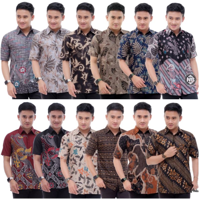 BSWART Batik HRB026 Kenongo Hem Pendek Padi Pekalongan M L XL Batik Pria MURAH Modern Grosir